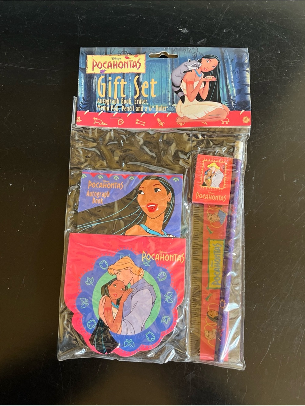 Vintage 90s NIP Disney’s Pocahontas gift set auto book,eraser,pad pencil,ruler